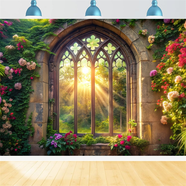 Frühlingsfotokulisse Verzauberte Efeu bedeckte Fenster Kulisse TWW2-8