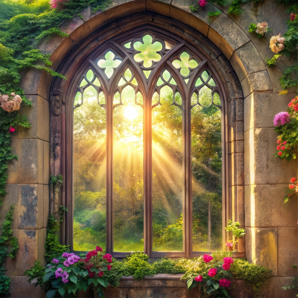 Frühlingsfotokulisse Verzauberte Efeu bedeckte Fenster Kulisse TWW2-8