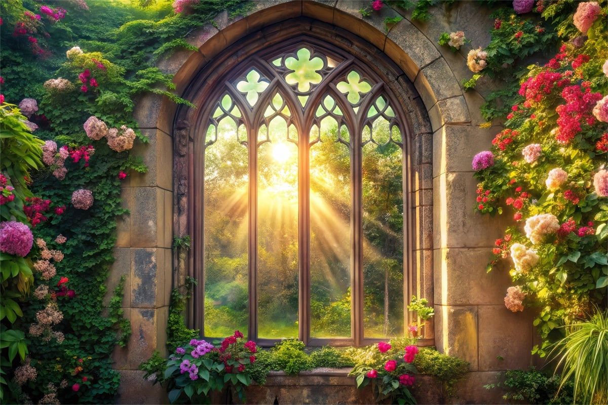 Frühlingsfotokulisse Verzauberte Efeu bedeckte Fenster Kulisse TWW2-8
