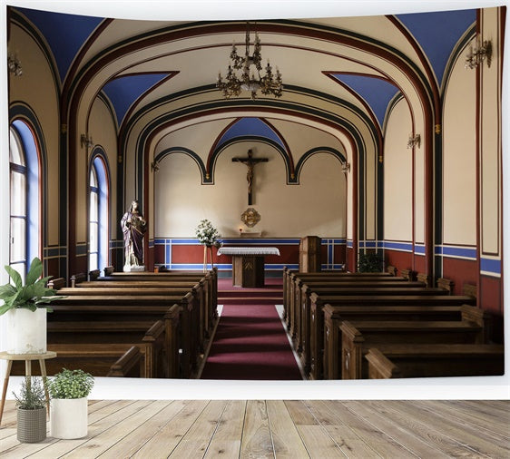 Ostern Backdrops für Kirche Gotischer Bogen Kirche Interieur Backdrop TWW3-10