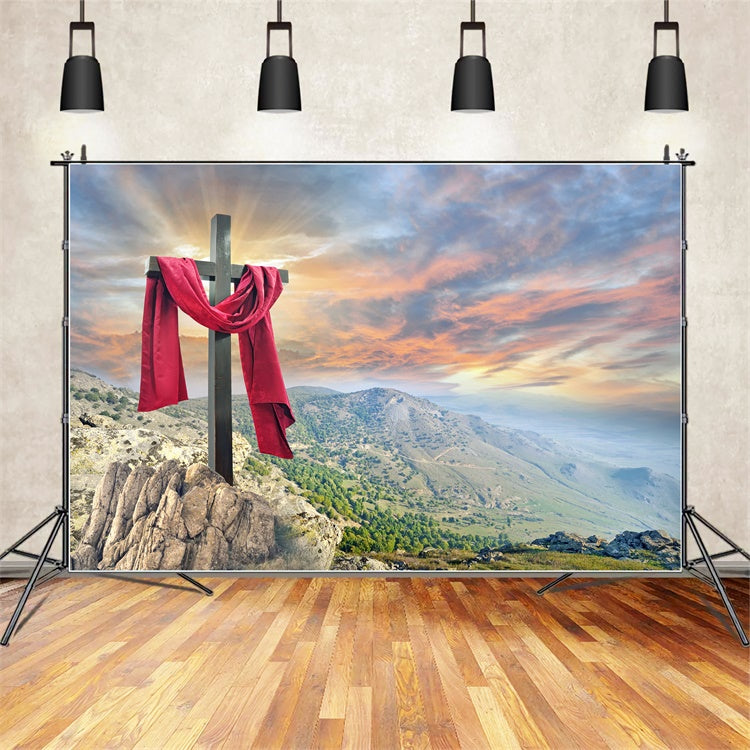 Ostern Backdrop Majestätischer Berg Heiliges Kreuz Backdrop TWW3-11
