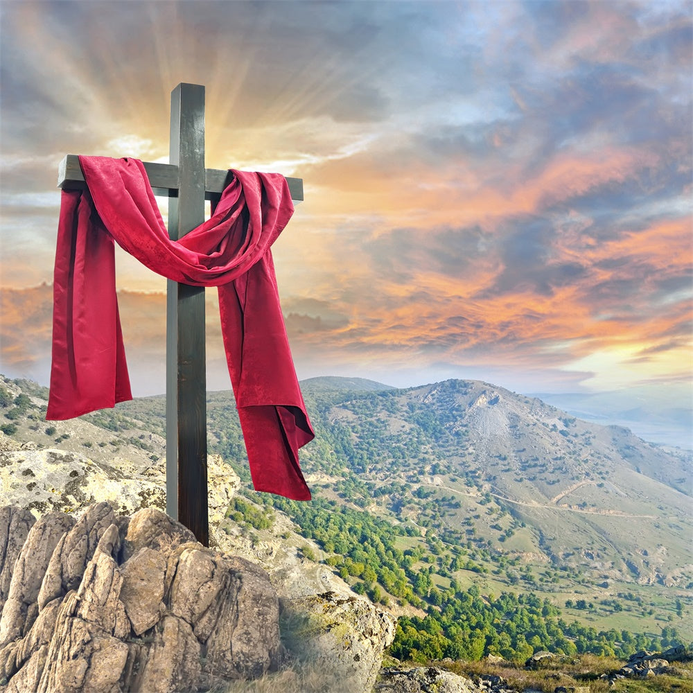 Ostern Backdrop Majestätischer Berg Heiliges Kreuz Backdrop TWW3-11