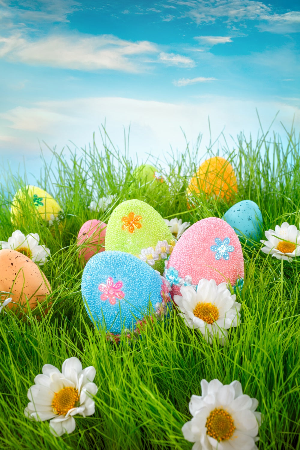 Ostern Backdrops Fotografie Blauer Himmel Eierblüten Backdrop TWW3-20
