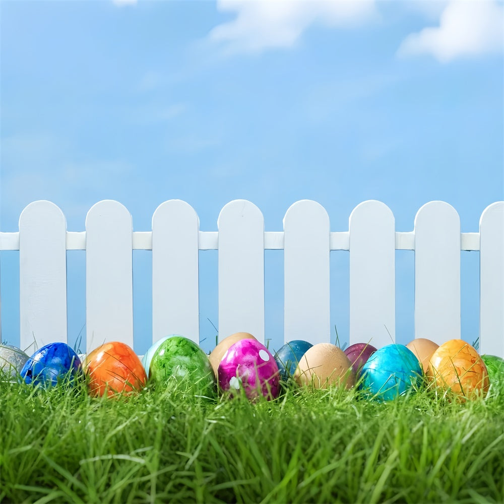 Ostern Fotohintergrund Weißer Zaun Bunte Eier Kulisse TWW3-28