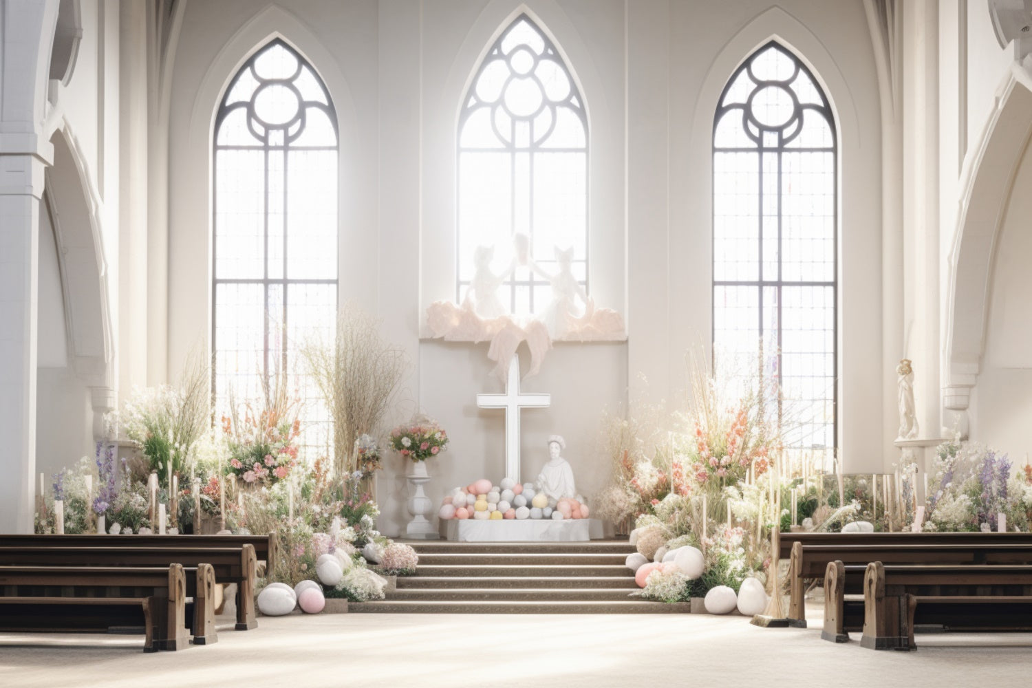 Ostern Backdrops für Kirche Elegante Kirche Floral Backdrop TWW3-32