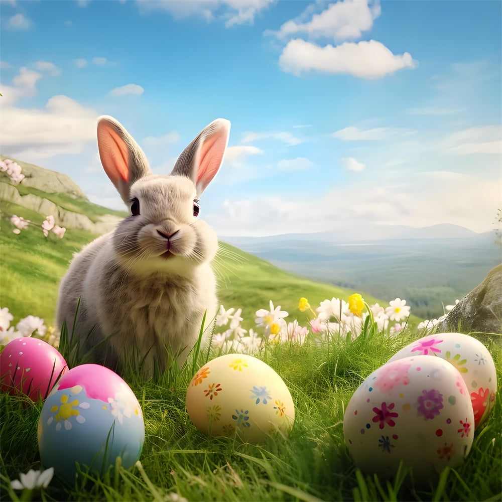 Osterei-Hintergrundkulisse Happy Bunny Frühlingshügel-Hintergrundkulisse TWW3-33