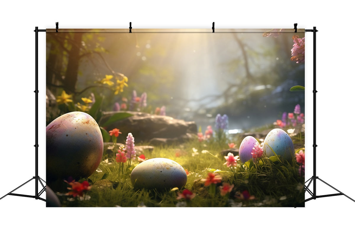 Ostern Fotohintergrund Verträumte Waldlandschaft Osterei Hintergrund TWW3-35