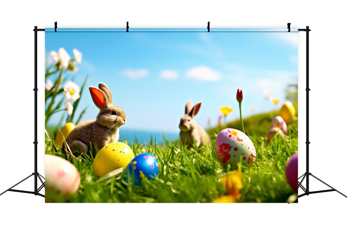 Fotografie Ostern Backdrop Blühende Wiese Hasen Backdrop TWW3-41