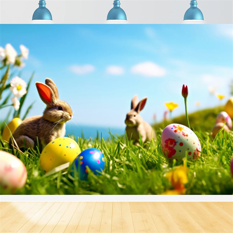 Fotografie Ostern Backdrop Blühende Wiese Hasen Backdrop TWW3-41