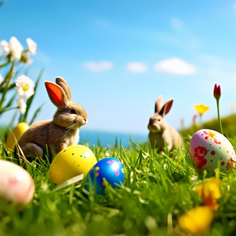 Fotografie Ostern Backdrop Blühende Wiese Hasen Backdrop TWW3-41