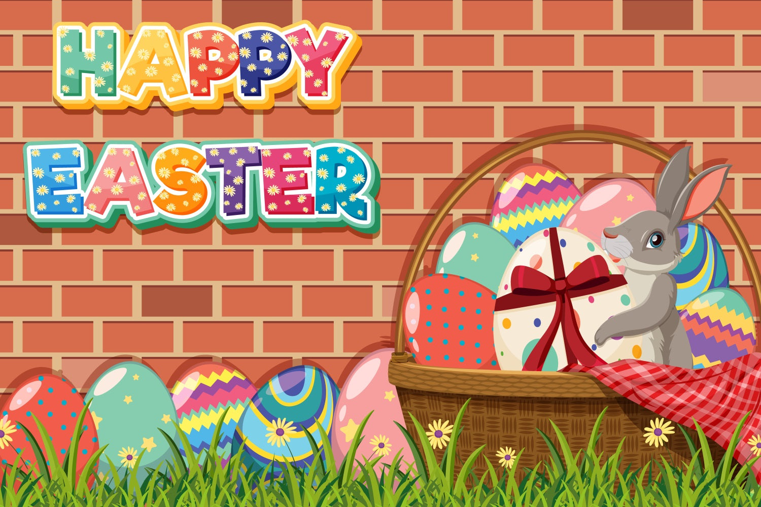 Backdrop für Ostern Backsteinmauer Hasen Korb Personalisierte Backdrop TWW3-58