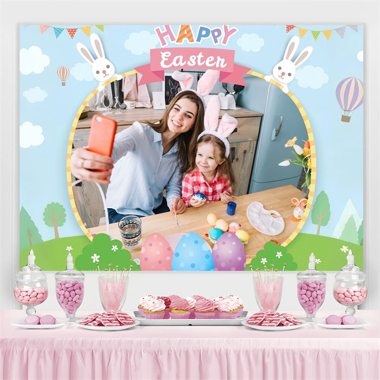 Frohe Ostern Backdrop Himmel Hasenwiese Personalisierte Backdrop TWW3-60