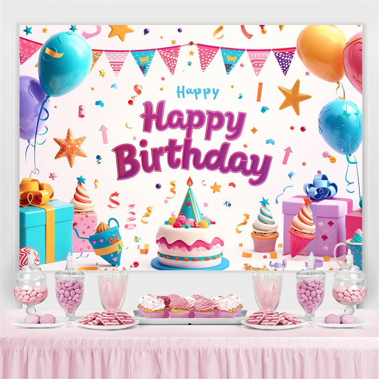 Personalisierte Backdrops für Geburtstag Bunte Ballon Geschenk Backdrop TWW3-71