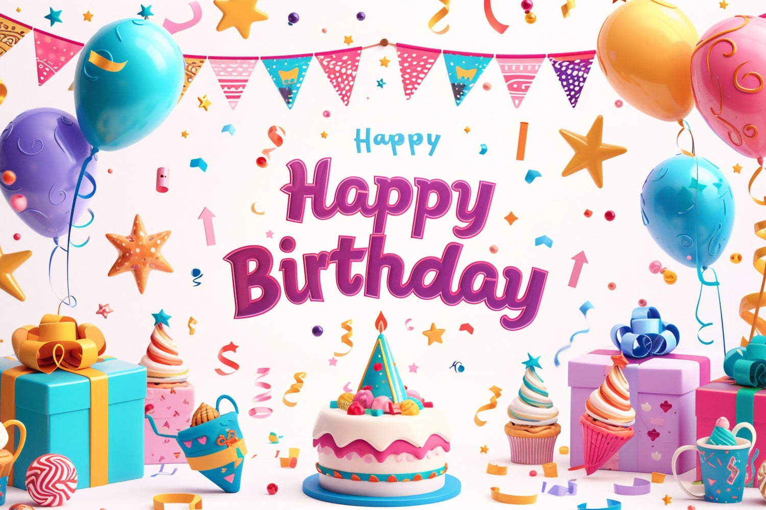 Personalisierte Backdrops für Geburtstag Bunte Ballon Geschenk Backdrop TWW3-71