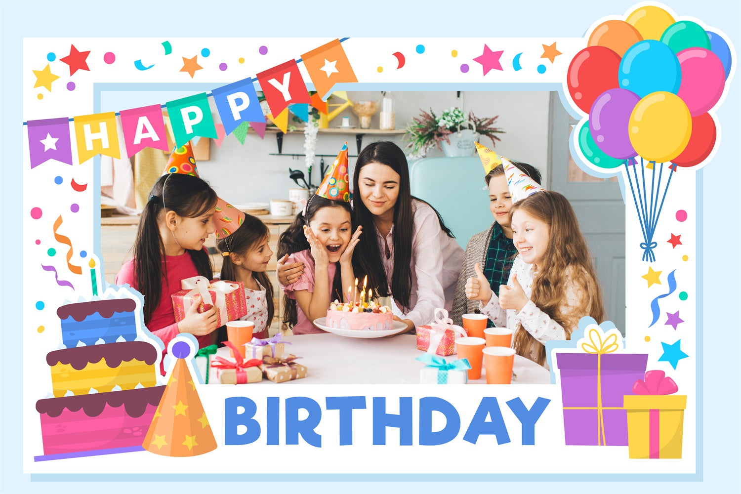 Custom Birthday Backdrop Pastell Ballon Buntes Banner Backdrop TWW3-72