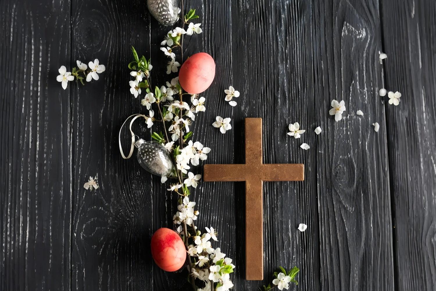 Ostern Bild Ideen Rustic Floral Holzkreuz Hintergrund TWW3-8