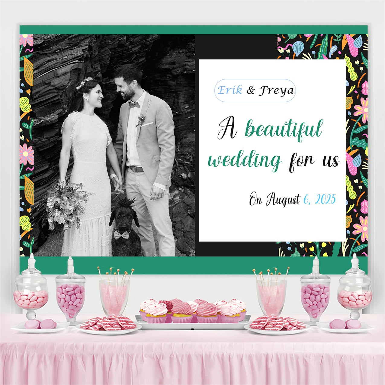 Fotokulissen für Hochzeiten Floraler Rahmen Personalisierte Kulisse TWW3-87