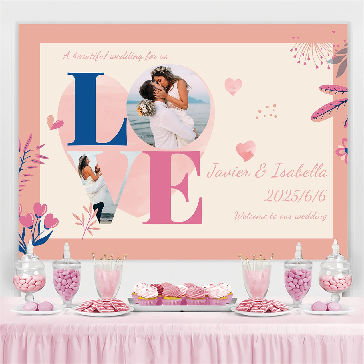 Hintergrund für Hochzeit LOVE Thema Romantisch Personalisierter Hintergrund TWW3-89