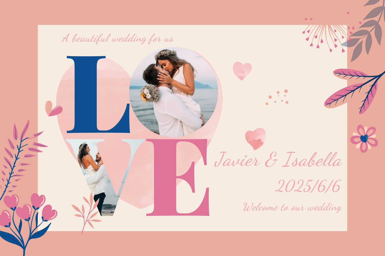Hintergrund für Hochzeit LOVE Thema Romantisch Personalisierter Hintergrund TWW3-89