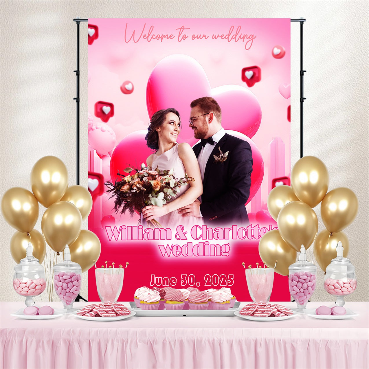 Hochzeit Backdrop Rosa Herz Liebe Personalisierte Backdrop TWW3-93