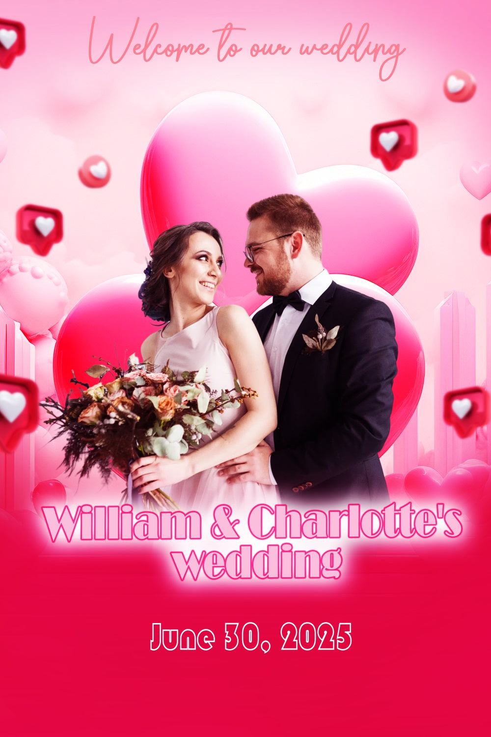 Hochzeit Backdrop Rosa Herz Liebe Personalisierte Backdrop TWW3-93