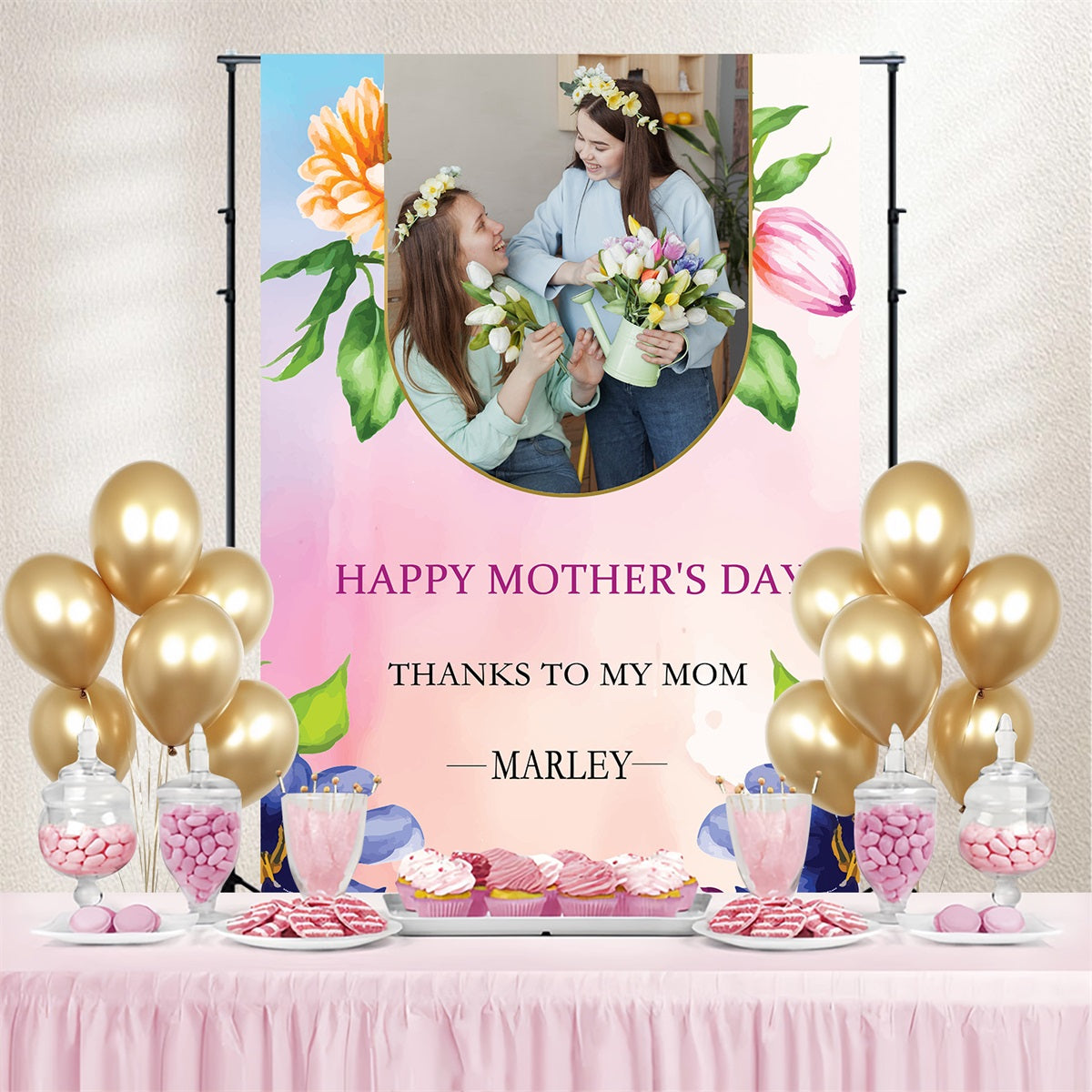 Mothers Day Backdrops Baby Liebe Rosa Rosen Benutzerdefinierte Backdrop TWW4-11