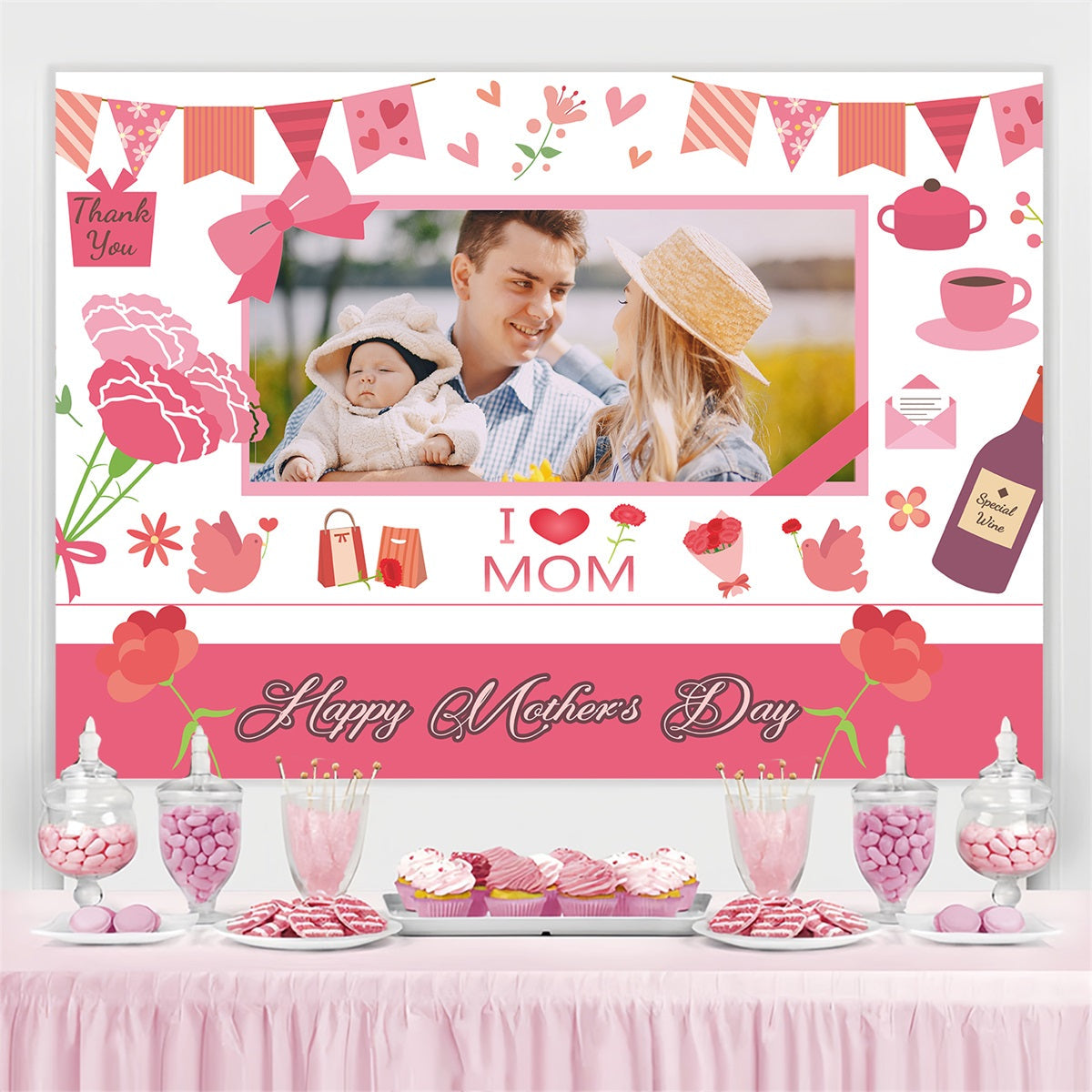 Backdrop For Mothers Day Familie Liebe Blumen Benutzerdefinierte Backdrop TWW4-20