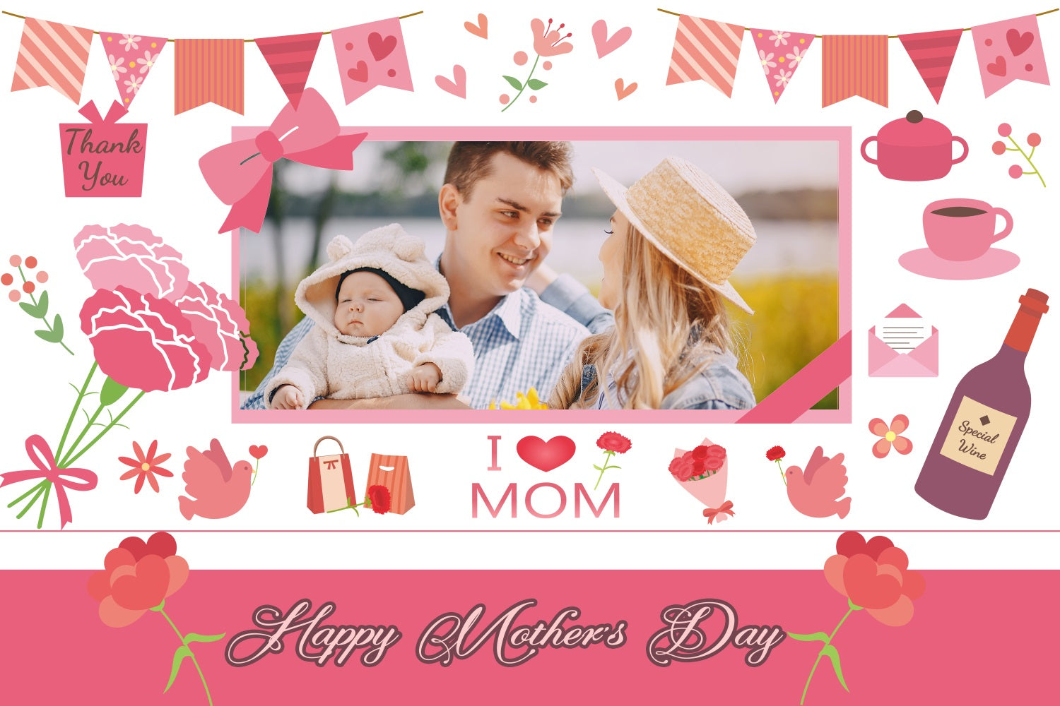 Backdrop For Mothers Day Familie Liebe Blumen Benutzerdefinierte Backdrop TWW4-20