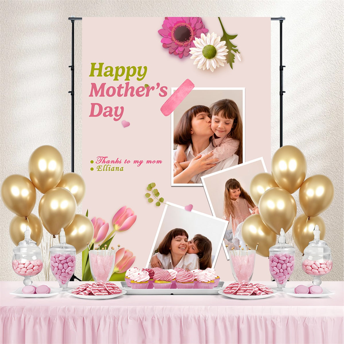 Mothers Day Backdrops Loving Embrace Blumen Benutzerdefinierte Backdrop TWW4-3