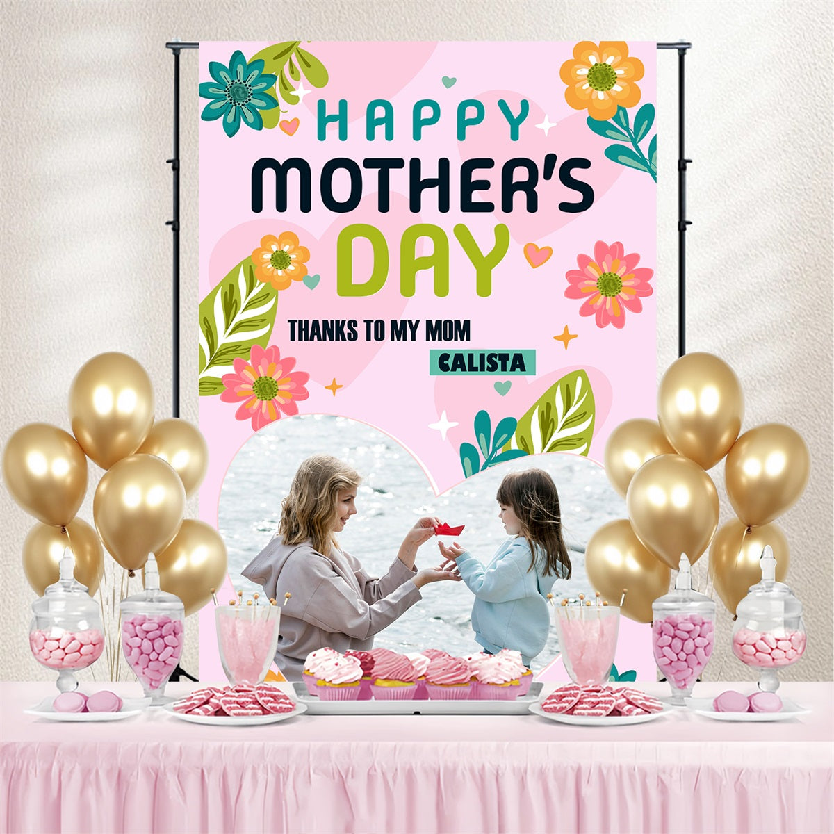 Mothers Day Foto Backdrop Pastel Flower Rahmen Personalisierte Backdrop TWW4-10