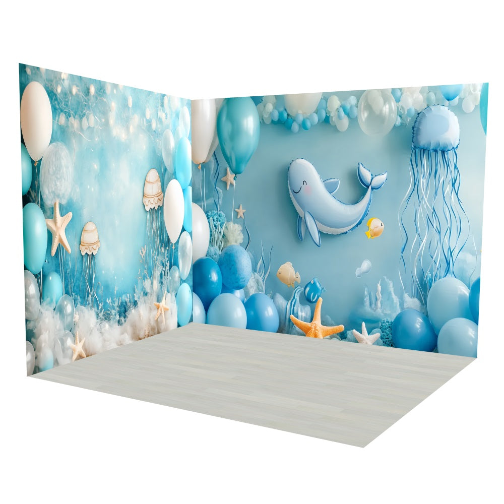 Neugeborenen-Fotografie-Hintergrundkulissen Blauer Ozean-Wal-Hintergrund-Raumset TWW5-17