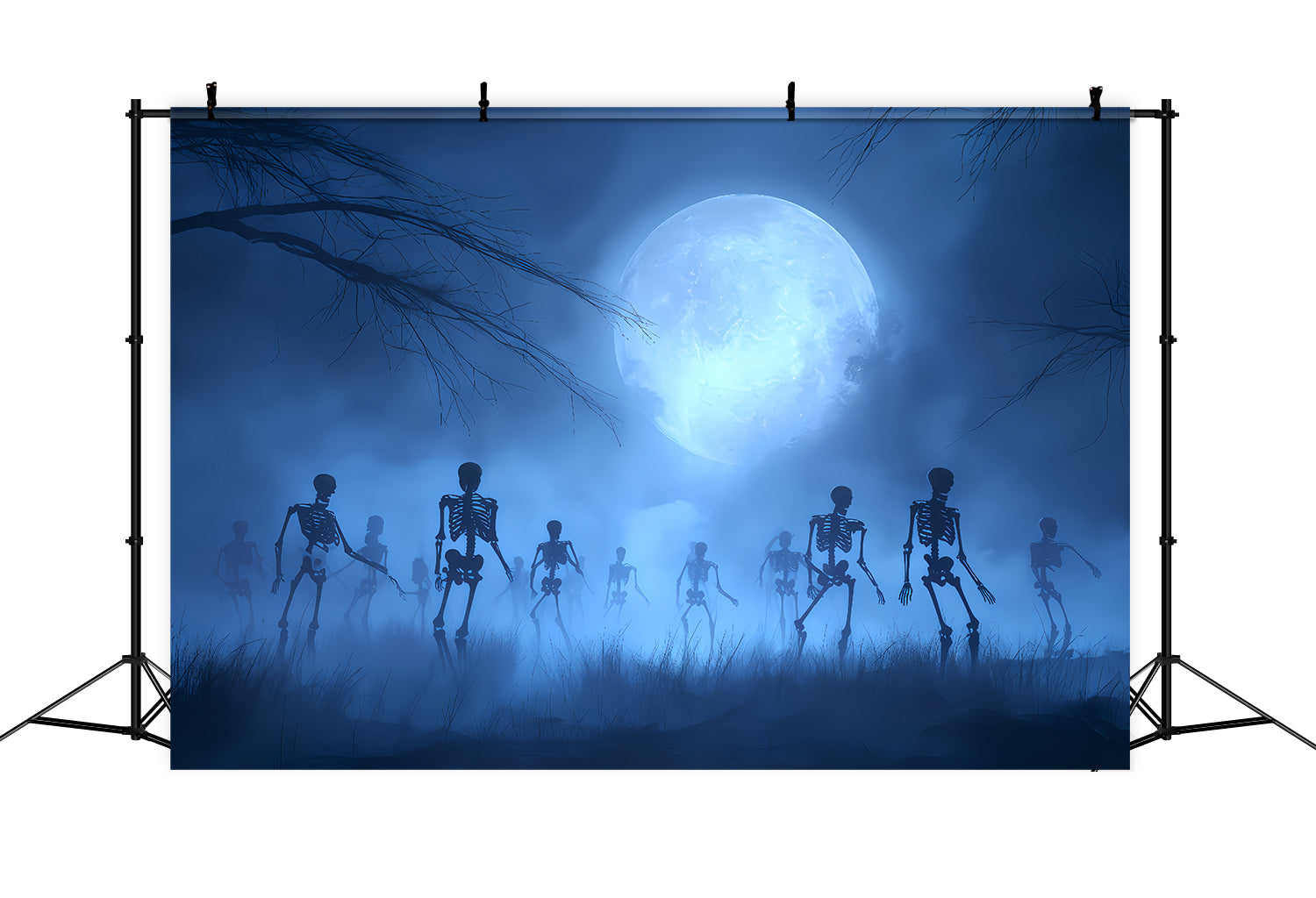 Halloween-Geisterkulisse Skelette erheben sich unter blauem Mond Gruselige Halloween-Kulissen TWW510-10
