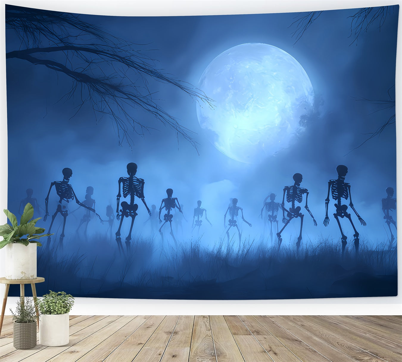 Halloween-Geisterkulisse Skelette erheben sich unter blauem Mond Gruselige Halloween-Kulissen TWW510-10