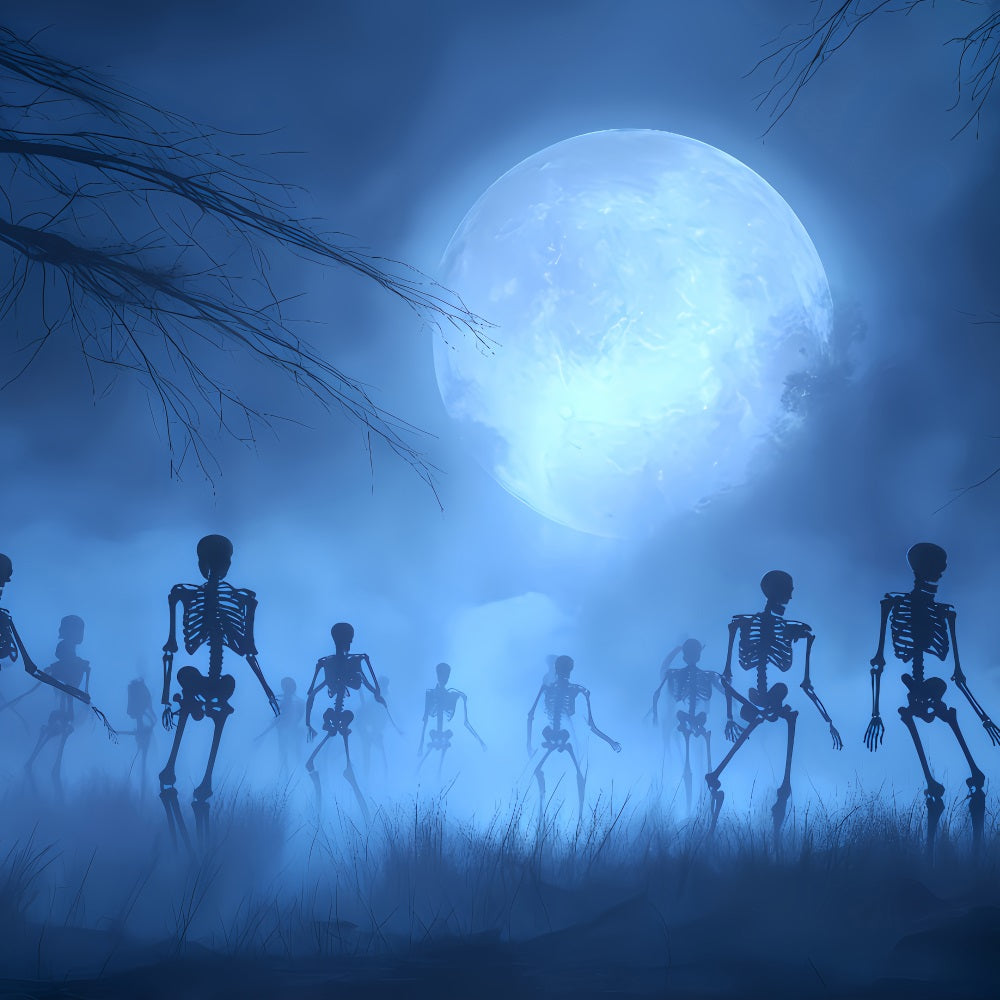 Halloween-Geisterkulisse Skelette erheben sich unter blauem Mond Gruselige Halloween-Kulissen TWW510-10