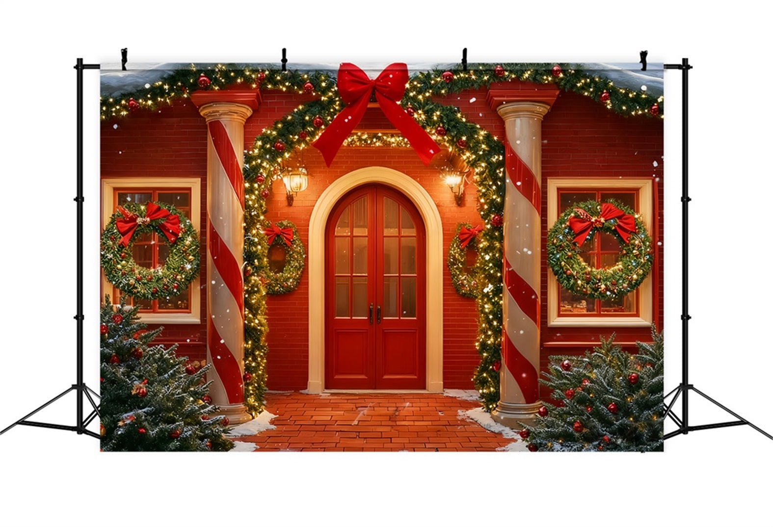 Gro?e Schleife als Hintergrund Rote T¨¹r Festlicher Eingang Ideen f¨¹r Weihnachtshintergr¨¹nde TWW510-101
