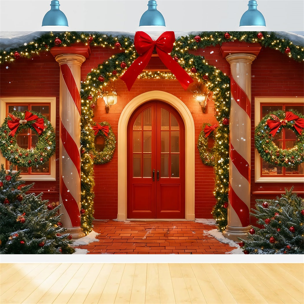 Gro?e Schleife als Hintergrund Rote T¨¹r Festlicher Eingang Ideen f¨¹r Weihnachtshintergr¨¹nde TWW510-101