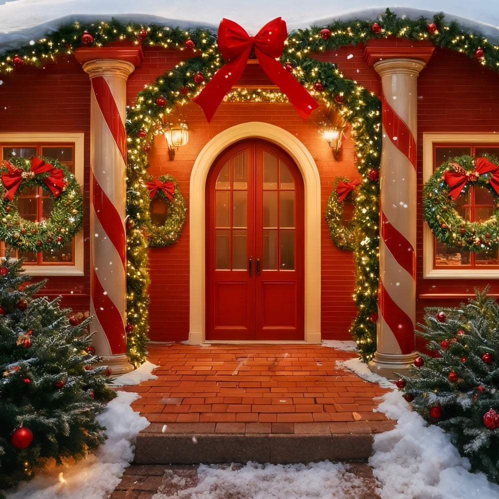 Gro?e Schleife als Hintergrund Rote T¨¹r Festlicher Eingang Ideen f¨¹r Weihnachtshintergr¨¹nde TWW510-101