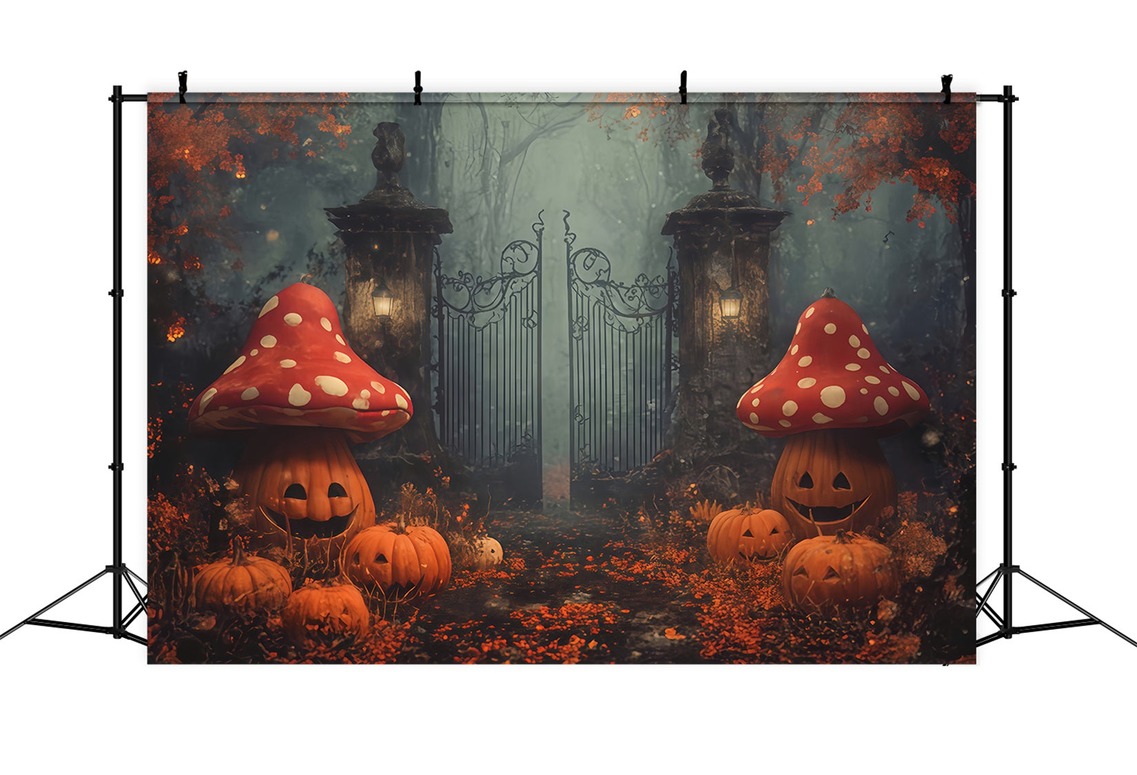 Gruselige Halloween-Hintergründe Kürbis-Pilze Verzauberte Tor Halloween-Fotohintergrund TWW510-13