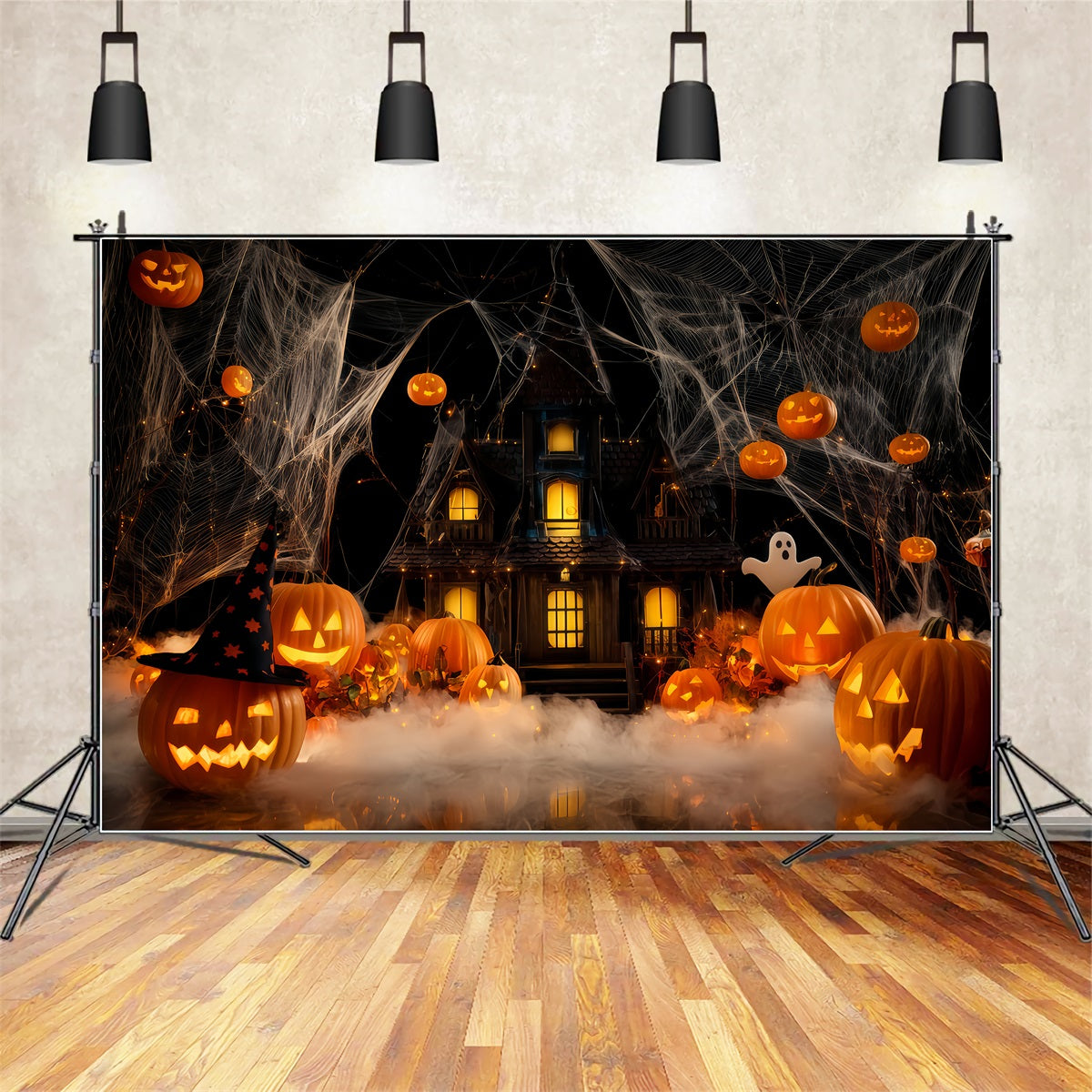 Geisterhaus-Hintergrund Geisterhaus K¨¹rbis Nebel Halloween-Hintergrundideen TWW510-15