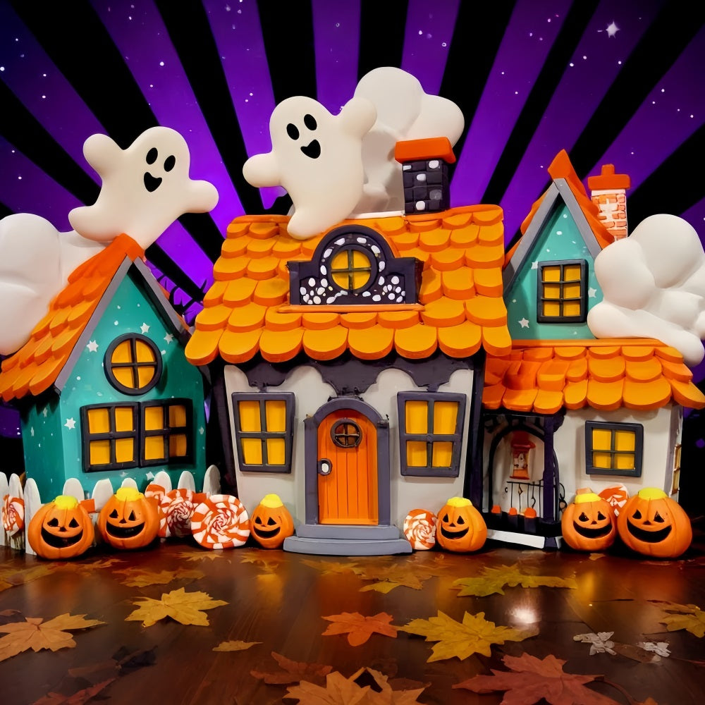 Spukhaus-Hintergrund Niedliche Geister Bonbonh?user Halloween-Fotografie-Hintergrund TWW510-19