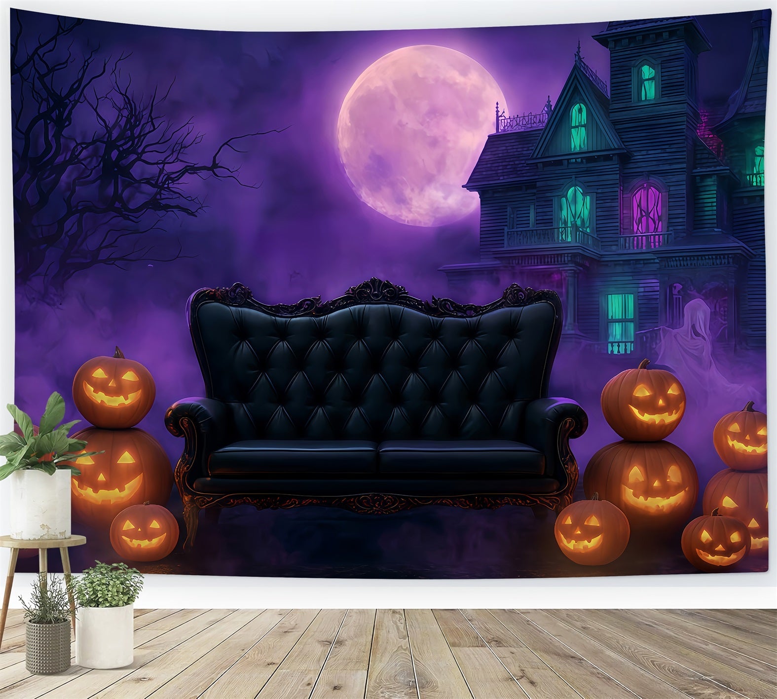 Halloween-Mond-Hintergrund Gothic-Sofa Spukhaus Halloween-Hintergründe TWW510-22