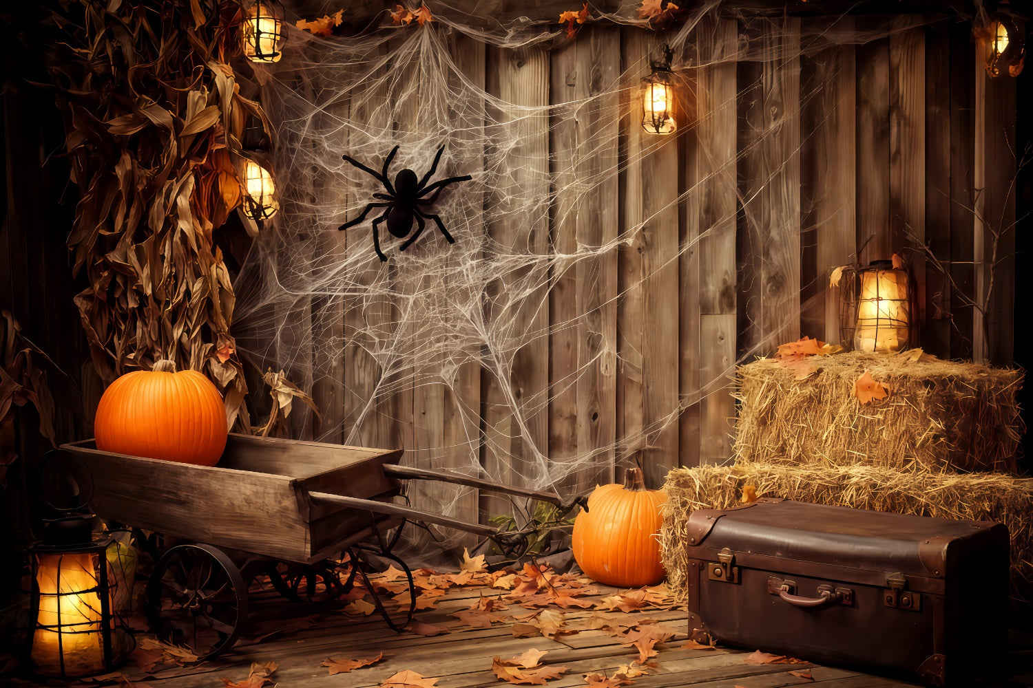 Halloween-Wand-Hintergrund Spinnennetz Rustikale Ecke Halloween-Fotohintergrund TWW510-23