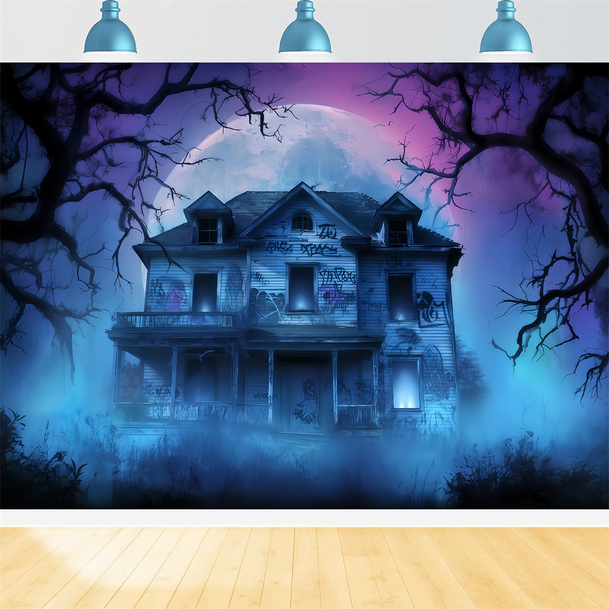 Geisterhaus-Hintergrund Verlassenes Haus Nebelnacht Halloween-Hintergrund f¨¹r Fotos TWW510-24