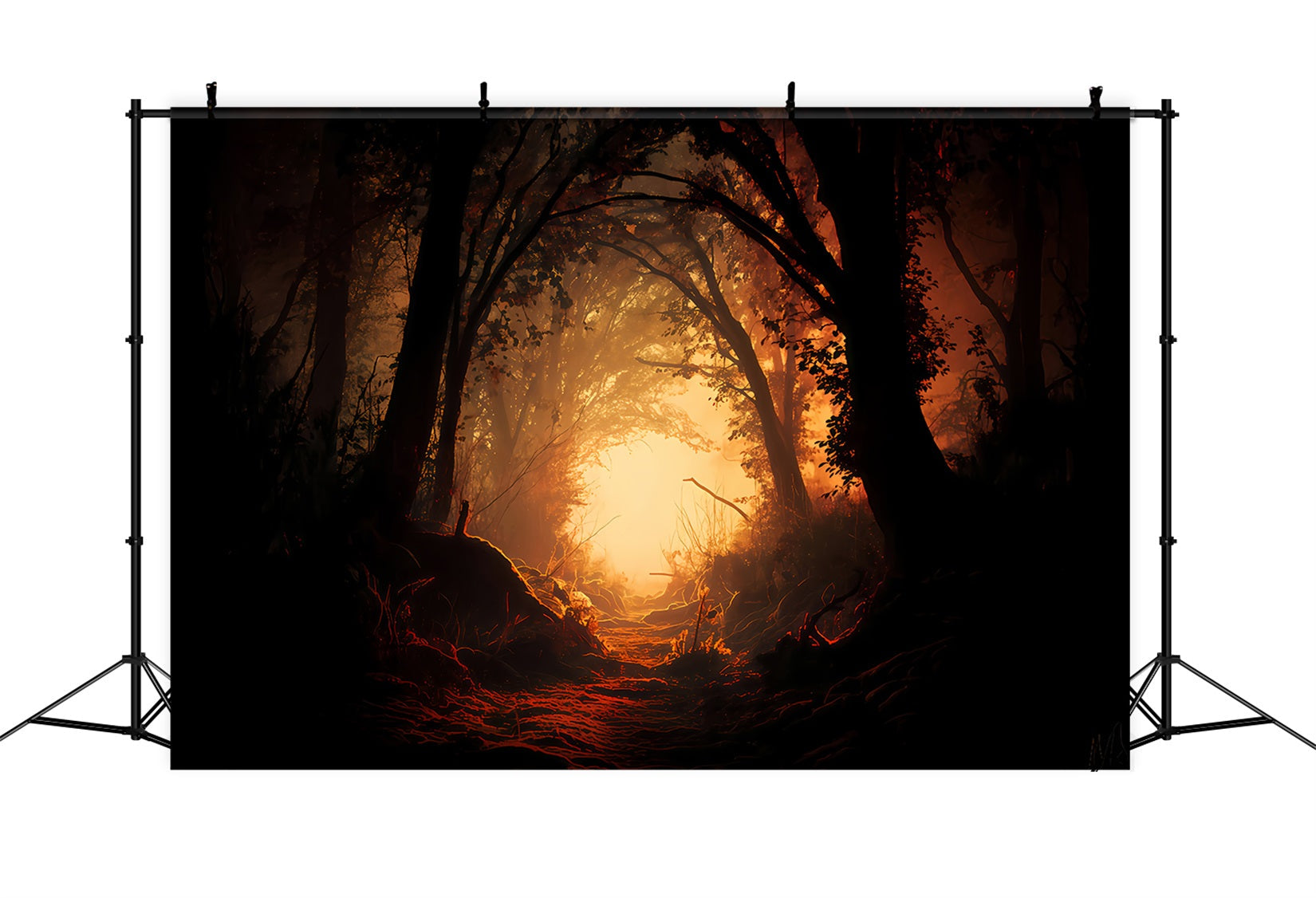 Spukwald-Hintergrund Verzauberter Wald Feuriger Pfad Halloween-Fotografie-Hintergrund TWW510-29