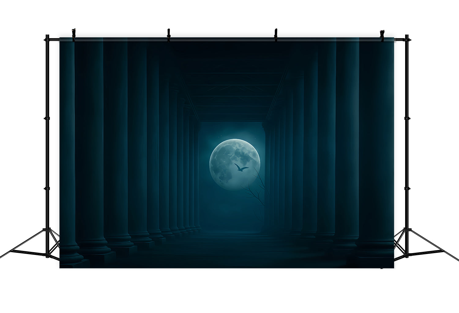 Halloween-Mond-Hintergrund Mondbeschienene S?ulen Dunkler Korridor Halloween-Hintergrund TWW510-31