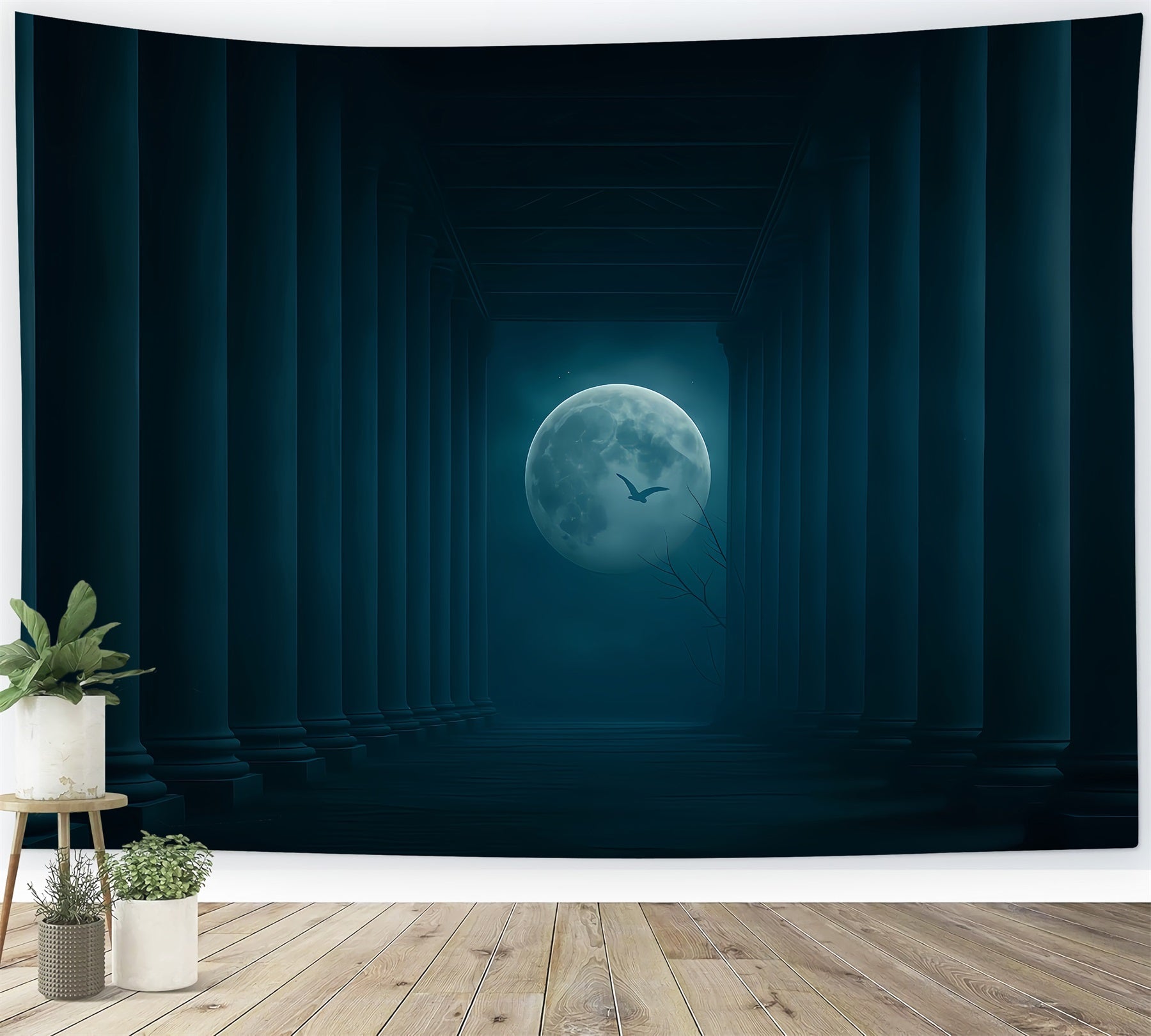 Halloween-Mond-Hintergrund Mondbeschienene S?ulen Dunkler Korridor Halloween-Hintergrund TWW510-31