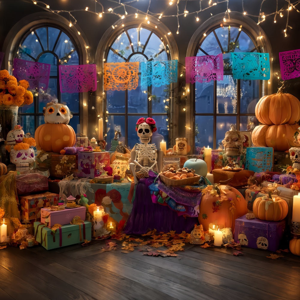 Gruselige Halloween-Hintergründe Skelett-Fiesta Kerzenlicht-Dekoration Halloween-Hintergründe TWW510-32