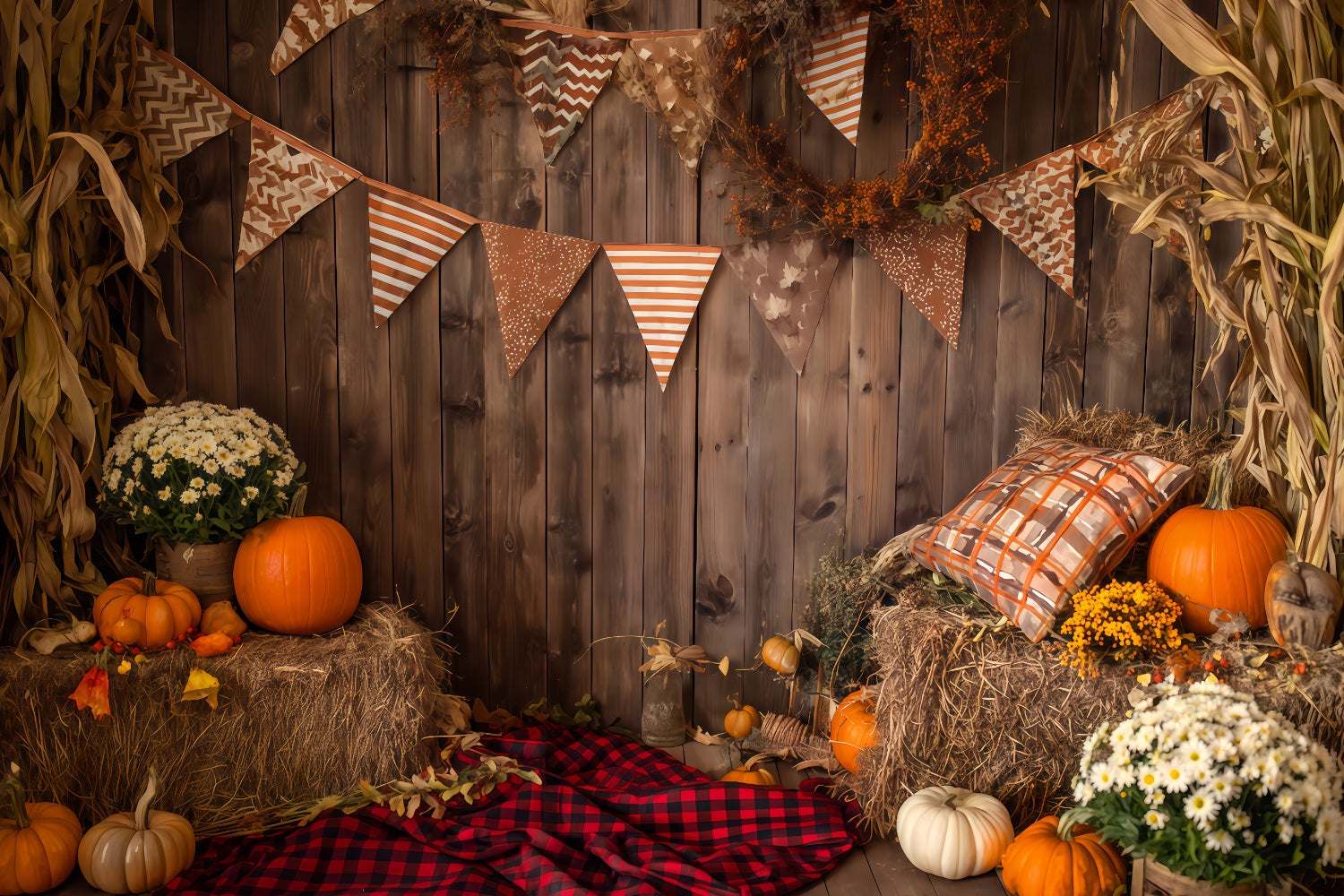 Halloween-Wandkulisse Rustikaler Herbst-Ernte-Eck-Halloween-Kulissen-Ideen TWW510-35