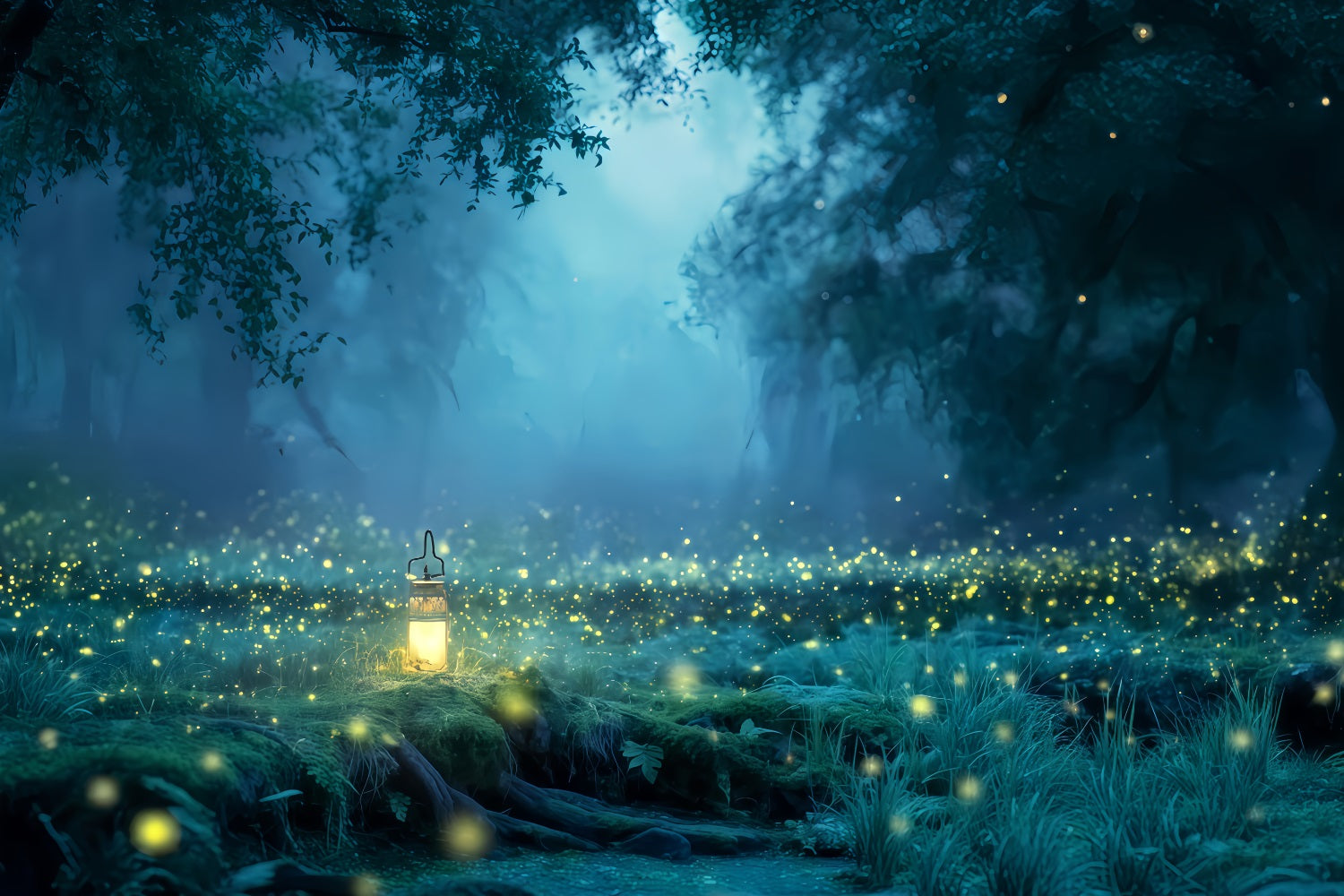 Spukwald-Hintergrund Zauberwald Glühwürmchenlicht Halloween-Fotohintergrund TWW510-39