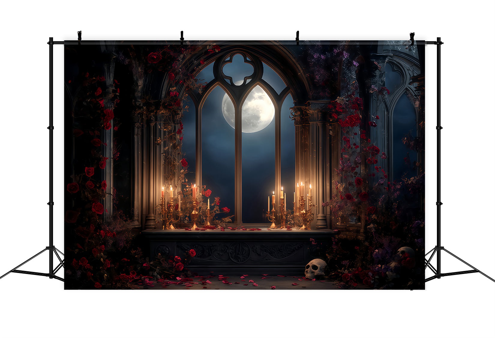 Gruselige Halloween-Hintergr¨¹nde Mondbeschienener gotischer Kerzenaltar Halloween-Fotohintergr¨¹nde TWW510-47